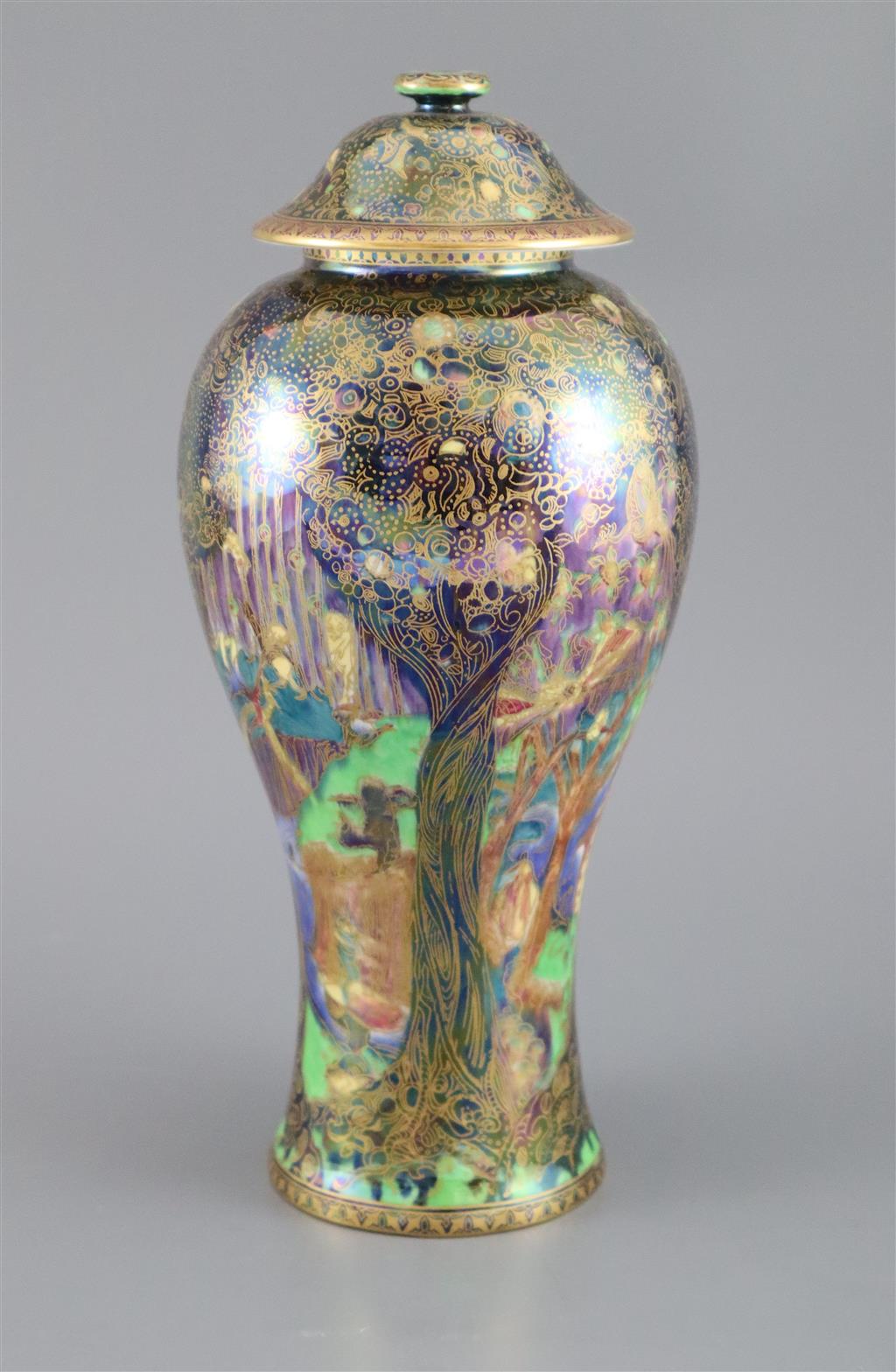 A Wedgwood Fairyland lustre Jewelled Tree pattern 2046 shape vase and cover, designed by Daisy Makeig-Jones, 28cm high